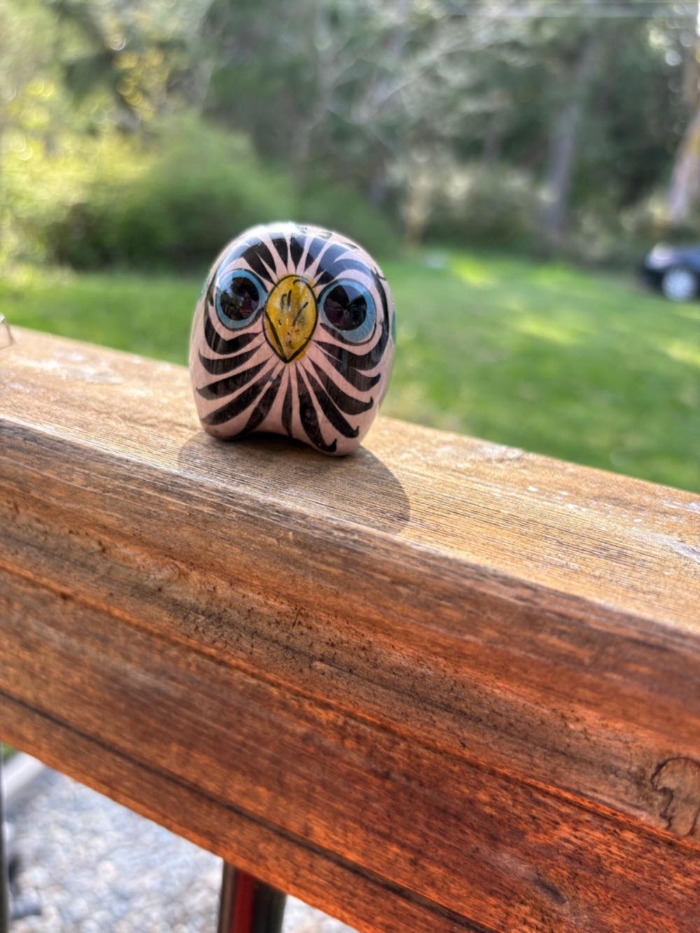 Vintage Tonala Hand Painted Mexico Pottery Owl - Signed CAT